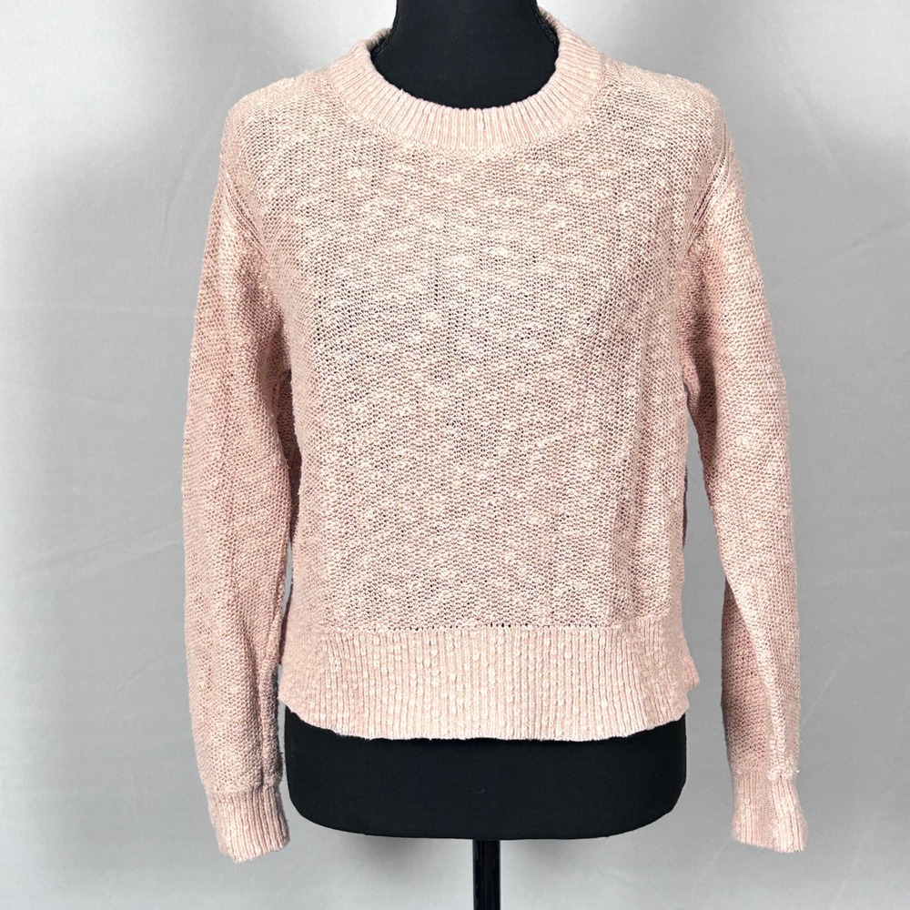 Everlane Crewneck Sweater Womens Medium Cropped Boxy Cotton Knit Blush Pink